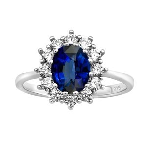 Strieborný prsteň princeznej Kate so syntetickým Zafírom veľkosť obvod 49 mm