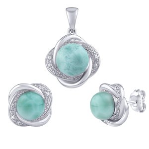 Strieborná súprava šperkov Ariel s prírodným larimarom a Brilliance Zirconia - náušnice a prívesok