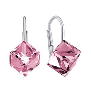 Strieborné náušnice ružové kocky Swarovski® Crystals