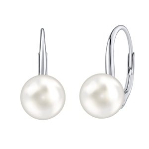 Strieborné náušnice s bielou perlou Swarovski® Crystals