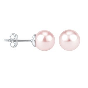 Strieborné náušnice kôstky puzetkové s ružovou perlou Swarovski® Crystals