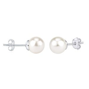 Strieborné náušnice kôstky s bielou perlou Swarovski® Crystals