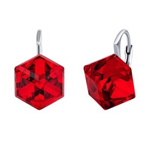 Strieborné náušnice kocky červené Swarovski® Crystals