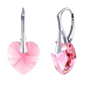 Strieborné náušnice SRDCE 14mm so Swarovski Crystals- Light Rose