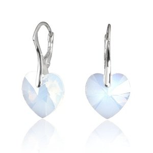 Strieborné náušnice Srdce 14mm White Opal so Swarovski® Crystals