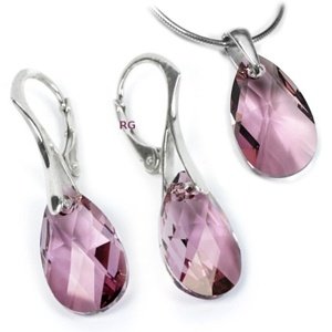 Strieborná súprava Kvapka 16mm Antiqua Pink so Swarovski Crystals