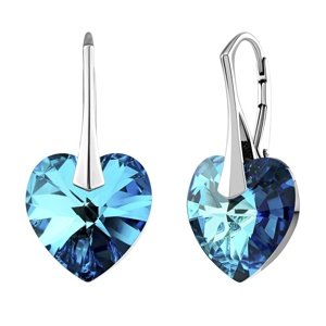 Strieborné náušnice SRDCE 14mm so Swarovski Crystals - modrá Bermuda Blue