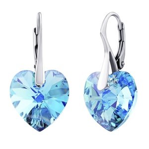 Strieborné náušnice Srdce 14mm Aquamarine AB so Swarovski® Crystals