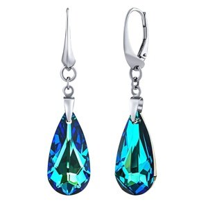 Strieborné náušnice Kvapka 24mm Bermuda Blue so Swarovski® Crystals