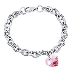 Ocelový náramek se Swarovski Crystals Srdce 14mm Light Rose