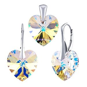 Strieborná súprava so Swarovski® Crystals SRDCE 14mm AB