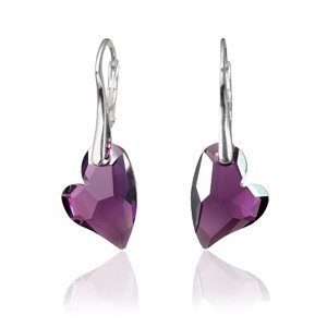 Strieborné náušnice Srdce Devoted 2 U Amethyst so Swarovski® Crystals