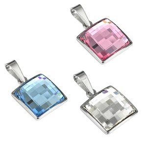 Strieborný prívesok štvorec 11mm so Swarovski® Crystals farba modrá