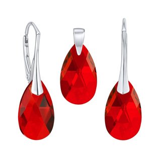 Strieborná súprava so Swarovski® Crystals kvapka červená