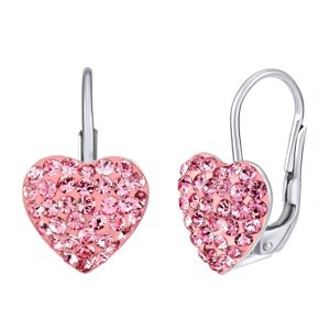Strieborné náušnice srdce ružové so Swarovski® Crystals