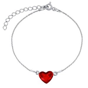 Strieborný náramok so Swarovski® Crystals srdce červené