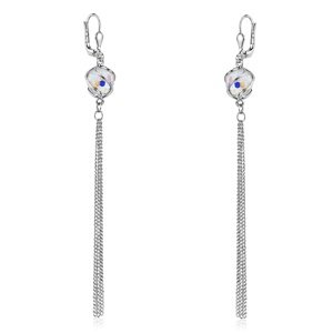Strieborné náušnice retiazkové so Swarovski® Crystals Aurora Boreale