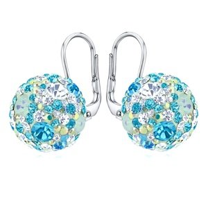Strieborné náušnice guličky 13 mm so Swarovski® Crystals tyrkysovo modrá
