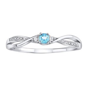 Strieborný prsteň s pravým modrým Topazom a Brilliance Zirconia veľkosť obvod 49 mm