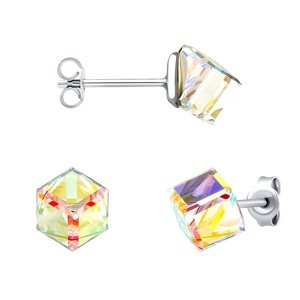 Strieborné náušnice kocky Swarovski® Crystals 6 mm Aurore Boreale