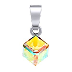 Strieborný prívesok kocka so Swarovski® Crystals 6 mm Aurore Boreale