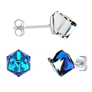 Strieborné náušnice kocky Swarovski® Crystals 6 mm Bermuda Blue