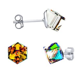 Strieborné náušnice kocky Swarovski® Crystals 6 mm Vitrail medium