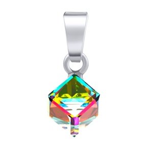 Strieborný prívesok kocka so Swarovski® Crystals 6 mm Vitrail medium