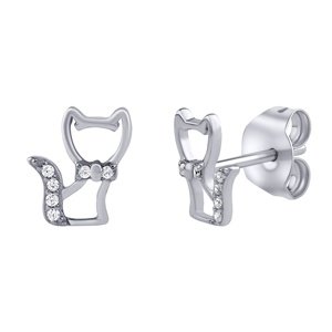 Strieborné náušnice mačka Ketty s čírymi Brilliance Zirconia