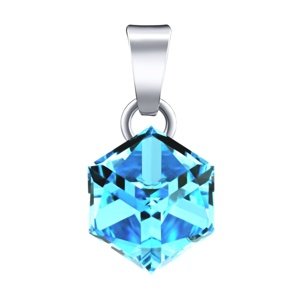 Strieborný prívesok kocka so Swarovski® Crystals Aquamarine
