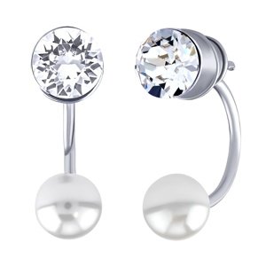 Strieborné záušnice Dixie s bielou perlou a čírym šatónom Swarovski® Crystals
