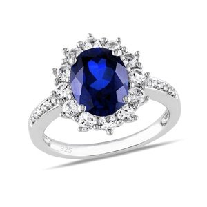 Strieborný prsteň princeznej Kate so syntetickým Zafírom veľkosť obvod 59 mm