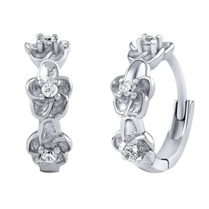 Strieborné náušnice kruhy s kvietkami Camellia s Brilliance Zirconia