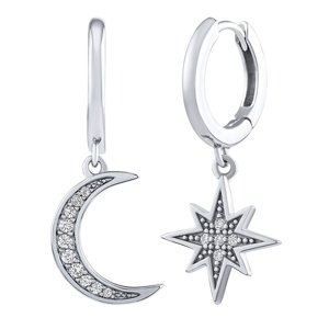 Strieborné visiace náušnice mesiac a hviezda Alcor s Brilliance Zirconia