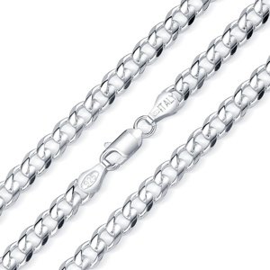 Strieborný náhrdelník reťaz CURB Pancr 6 mm - rhodiovaný variant 70 cm