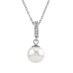 Strieborný náhrdelník s bielou perlou Swarovski® Crystals 8mm