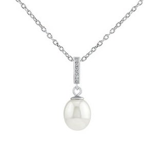 Strieborný náhrdelník Cassidy s prírodnou bielou perlou 9 mm a Brilliance Zirconia