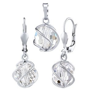 Strieborná súprava York s čírymi Swarovski® Crystals náušnice + prívesok
