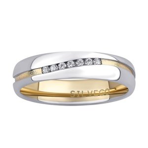 Snubný strieborný prsteň MARIAGE pozlátený žltým zlatom s Brilliance Zirconia veľkosť obvod 63 mm