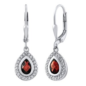 Strieborné náušnice s prírodným granátom a Brilliance Zirconia