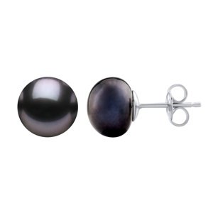 Strieborné náušnice s prírodnou perlou 10 mm vo farbe čierna tahiti