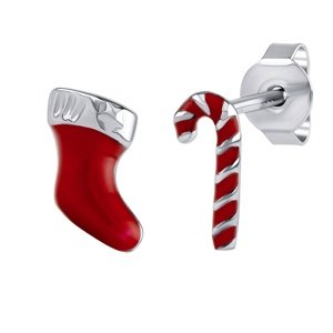 Strieborné náušnice Santa - topánka a cukrová palička NEW