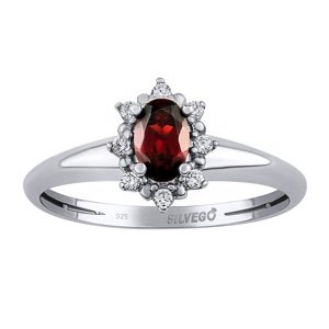 Strieborný prsteň Lina s prírodným granátom a Brilliance Zirconia veľkosť obvod 51 mm