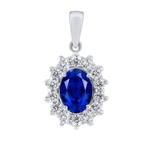 Zlatý prívesok KATE z bieleho zlata s prírodným safírom a diamantmi 0,28 ct