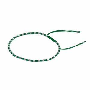 Textilný náramok Cierra handmade tmavo zelený so striebornými korálkami