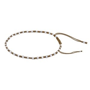 Textilný náramok Cierra handmade hnedý so striebornými korálkami
