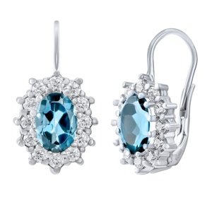 Strieborné náušnice Ezia s prírodným Swiss Blue topazom a Brilliance Zirconia