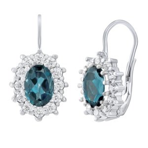 Strieborné náušnice Ezia s prírodným London Blue topazom a Brilliance Zirconia