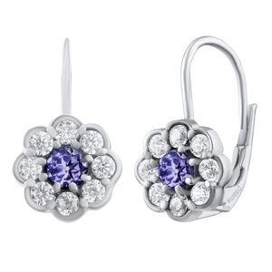 Strieborné náušnice MARGUERITE s prírodným tanzanitom a Brilliance Zirconia