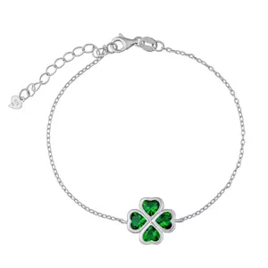 Strieborný náramok štvorlístok so zelenými Brilliance Zirconia 17 + 3 cm